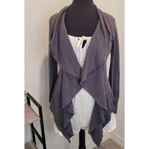 Converse One Star Womens Gray Waterfall Open Front Cardigan XS Draped Hem